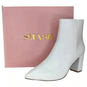 SMASH Shoes Chiku White Faux Leather Womens Ankle Boots Size 11W